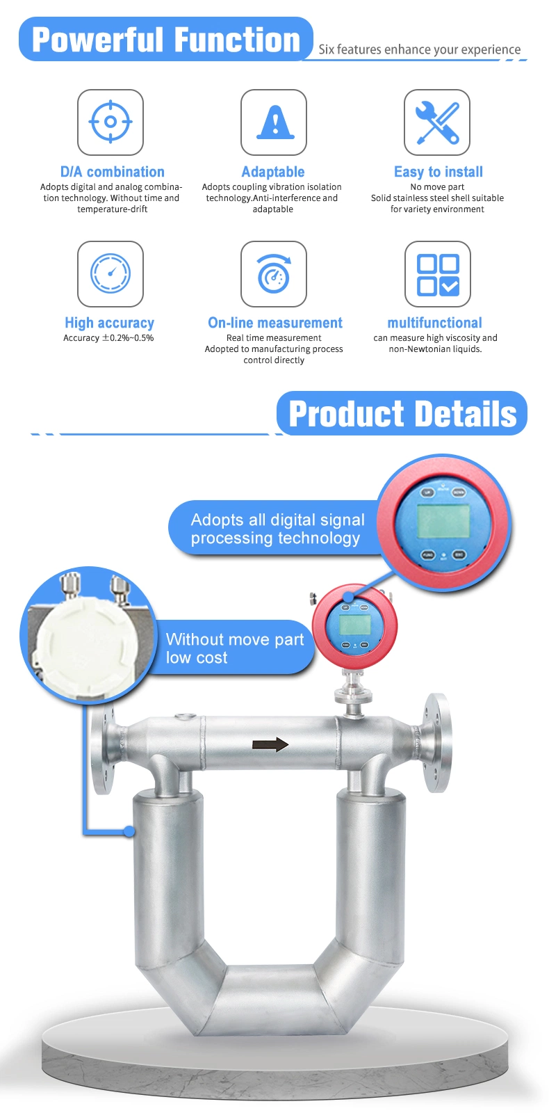 Top Selling Good Price for Hydraulic Oil Digital Diesel Fuel Oil Totalizer Coriolis Mass Flow Meter