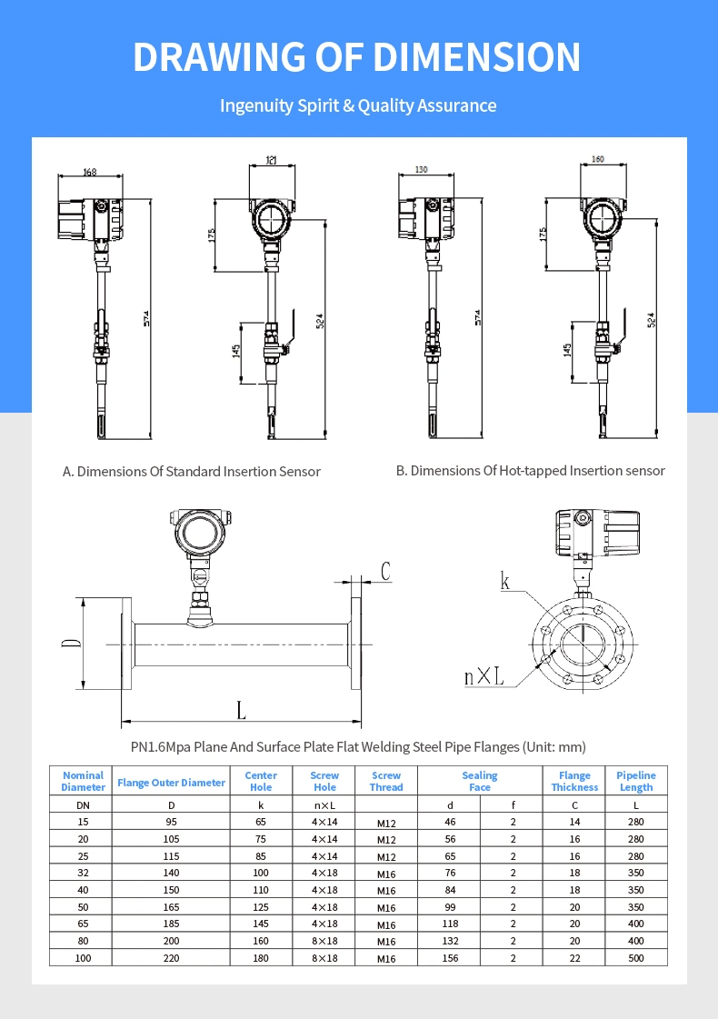 Gas Flow Totalizer DN150 Thermal Gas Mass Flow Meter for Hydrogen Gas