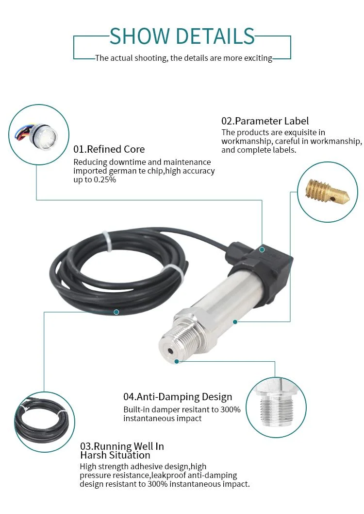 4-20mA 0-10V Output Analog Pressure Transmitter RS485 for Water Gas Oil Fuel Tank Measurement